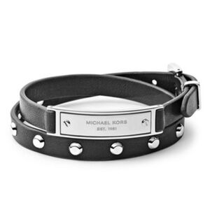 MK Michael Kors Black Leather Wrap Around Studded Bracelet